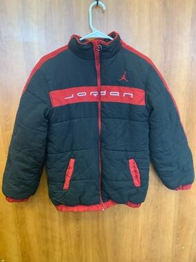 Jordan Black & Red Kids Fleece Lined Puffer Jacket